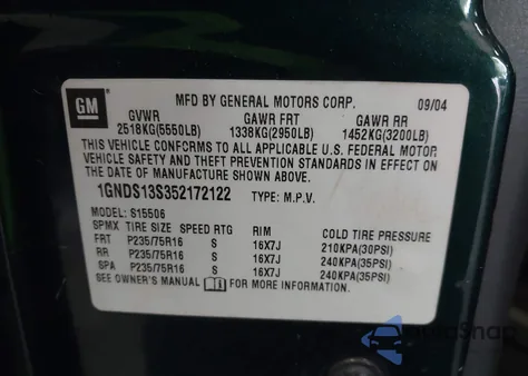 2005 Chevrolet Trailblazer Ls из США, поврежденный, VIN 1GNDS13S352172122